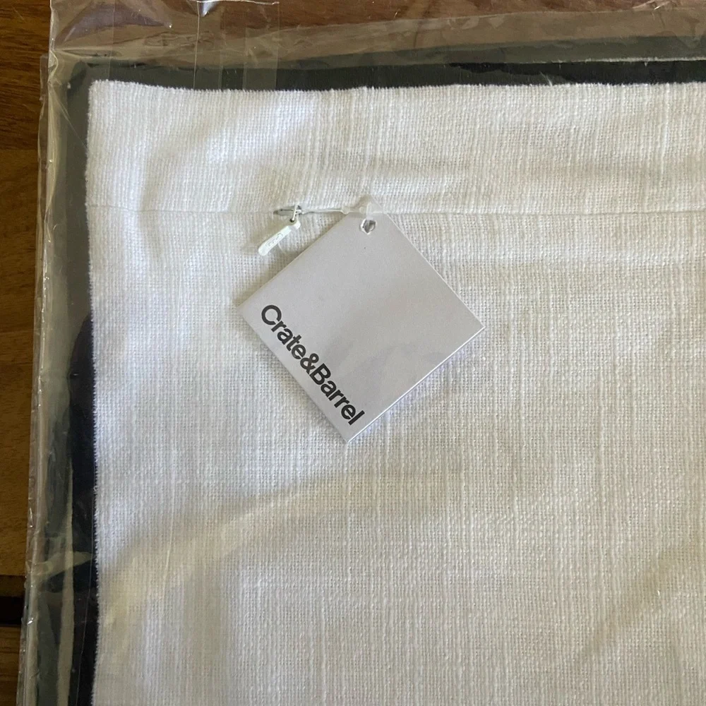 Two New Crate & Barrel Cotton White with Black Trim Pillow Shams - Picture 5 of 6